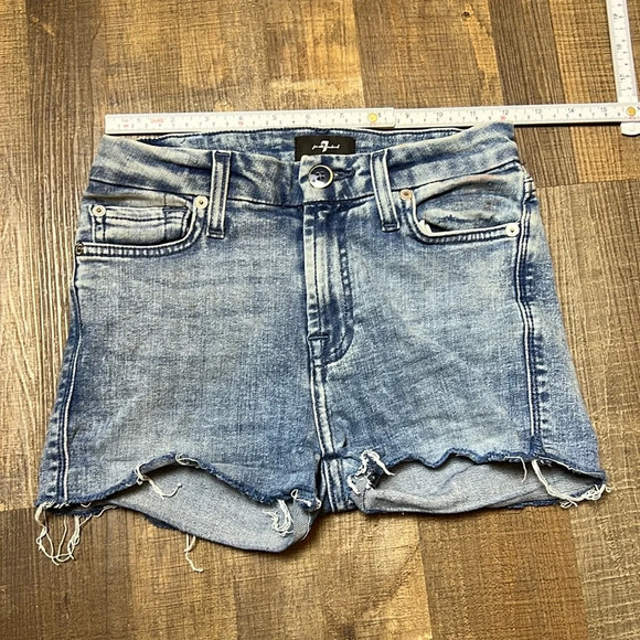 7 FOR ALL MANKIND High Rise Denim Cut Off Jean Shorts 24 - Picture 1 of 9